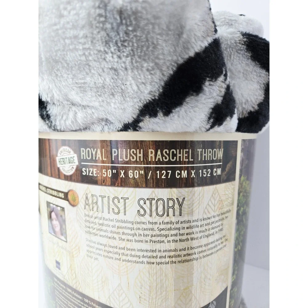NEW American Heritage Collection White Tiger Royal‎ Plush Raschel Throw 50